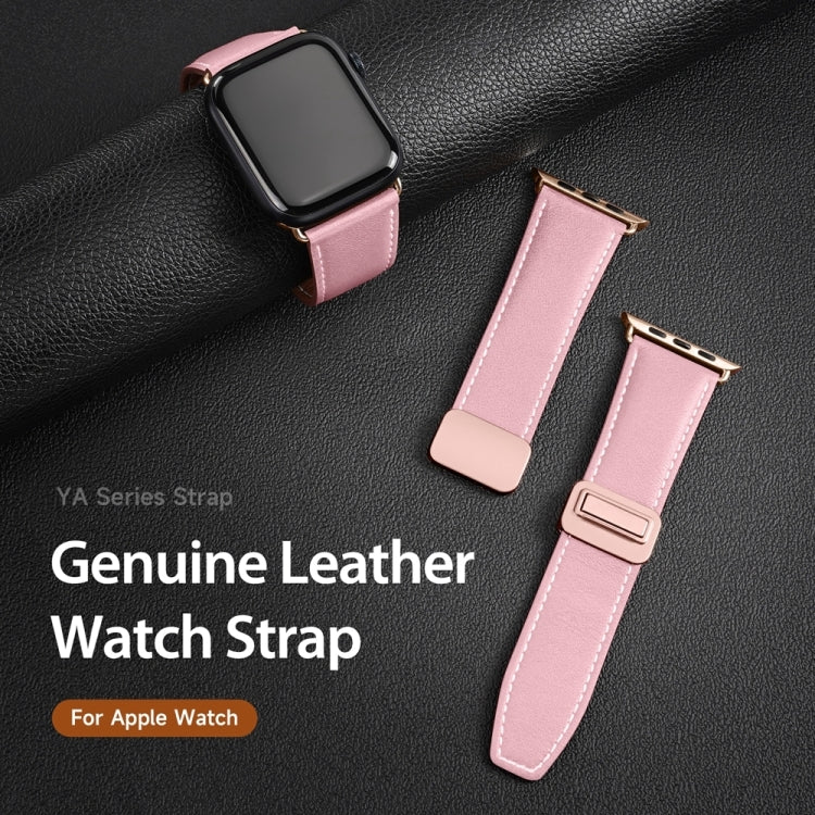 For Apple Watch Ultra 49mm DUX DUCIS YA Series Magnetic Buckle Genuine Leather Watch Band(Pink) - Watch Bands by DUX DUCIS | Online Shopping UK | buy2fix