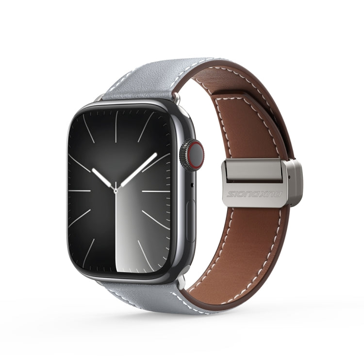 For Apple Watch SE 2022 40mm DUX DUCIS YA Series Magnetic Buckle Genuine Leather Watch Band(Grey) - Watch Bands by DUX DUCIS | Online Shopping UK | buy2fix