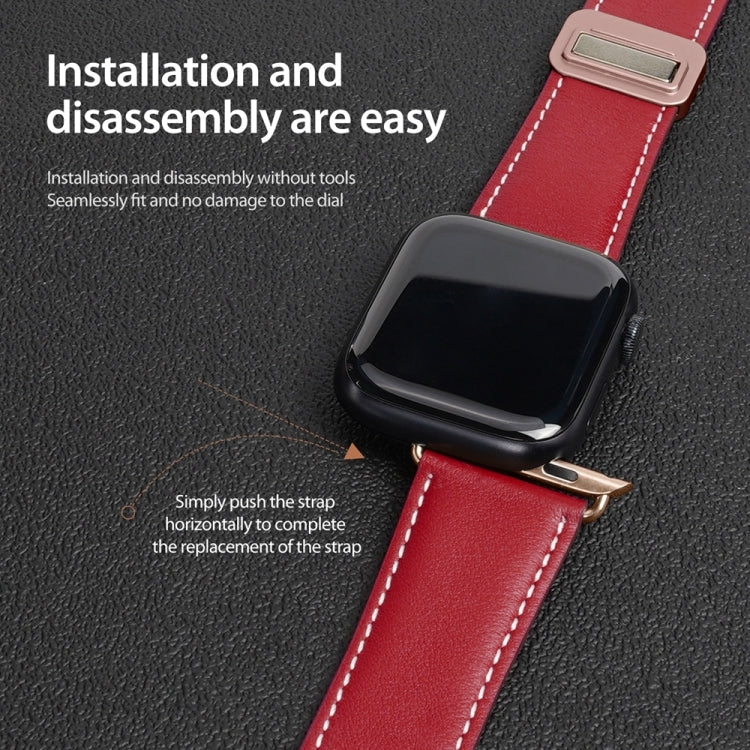 For Apple Watch SE 40mm DUX DUCIS YA Series Magnetic Buckle Genuine Leather Watch Band(Red) - Watch Bands by DUX DUCIS | Online Shopping UK | buy2fix