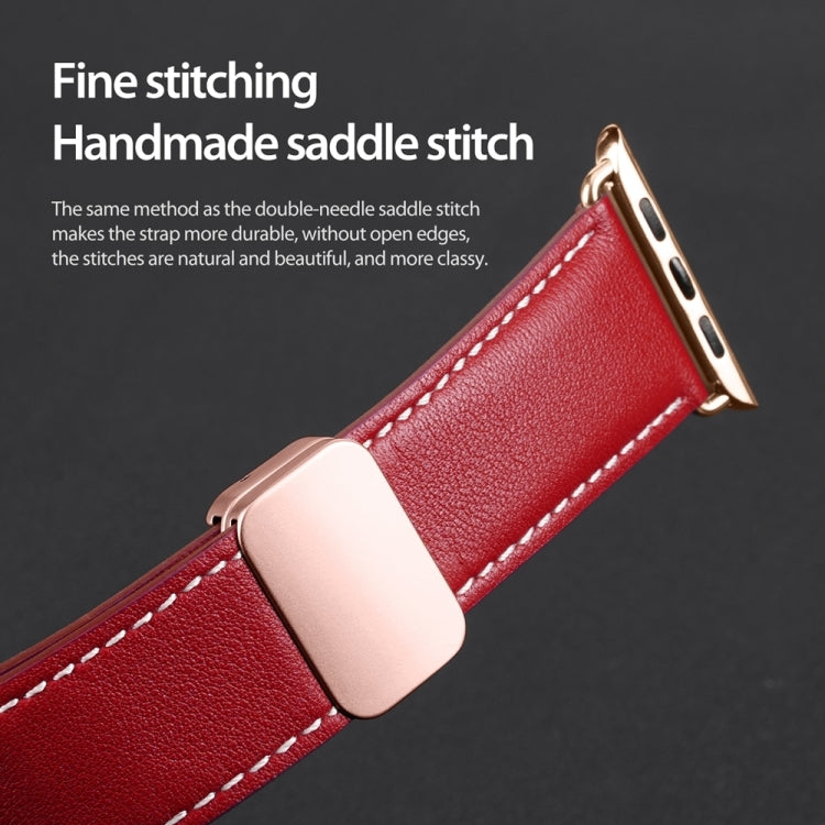 For Apple Watch SE 44mm DUX DUCIS YA Series Magnetic Buckle Genuine Leather Watch Band(Red) - Watch Bands by DUX DUCIS | Online Shopping UK | buy2fix