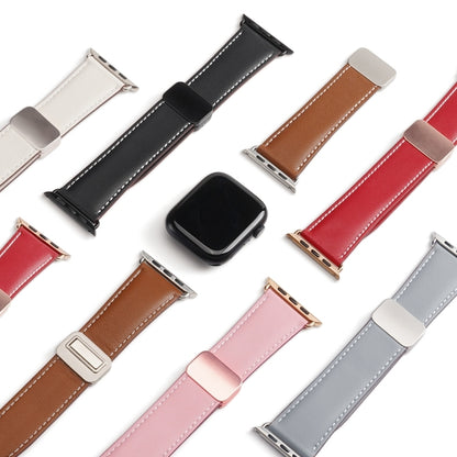 For Apple Watch Series 8 45mm DUX DUCIS YA Series Magnetic Buckle Genuine Leather Watch Band(Black) - Watch Bands by DUX DUCIS | Online Shopping UK | buy2fix