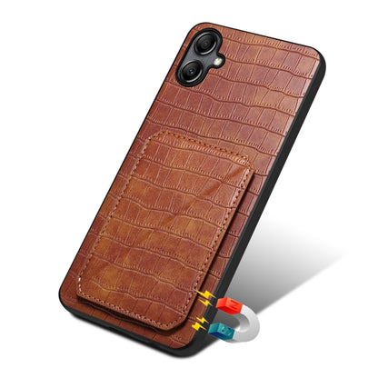 For Samsung Galaxy A05 Denior Imitation Crocodile Leather Back Phone Case with Holder(Brown) - Galaxy Phone Cases by Denior | Online Shopping UK | buy2fix