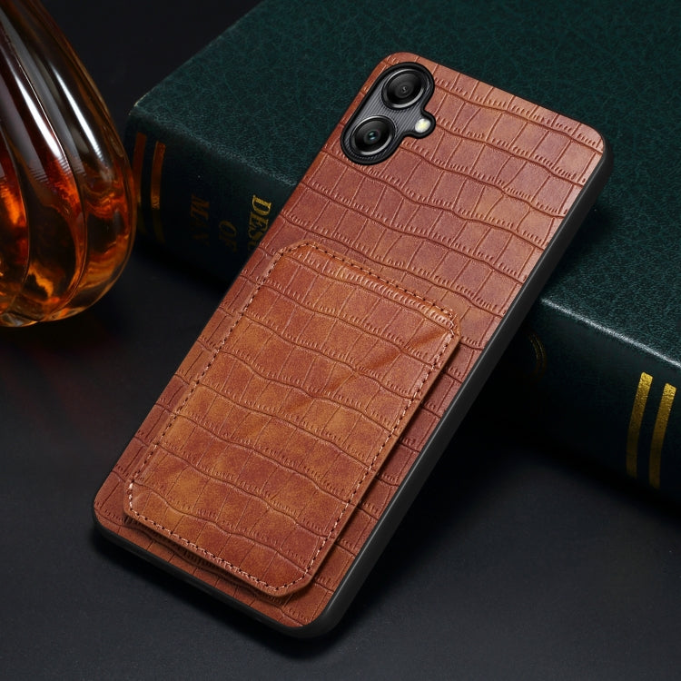 For Samsung Galaxy A13 5G Denior Imitation Crocodile Leather Back Phone Case with Holder(Brown) - Galaxy Phone Cases by Denior | Online Shopping UK | buy2fix