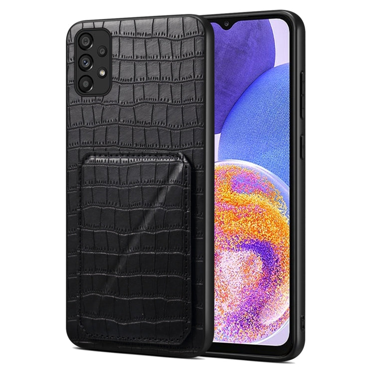 For Samsung Galaxy A23 4G /5G Denior Imitation Crocodile Leather Back Phone Case with Holder(Black) - Galaxy Phone Cases by Denior | Online Shopping UK | buy2fix