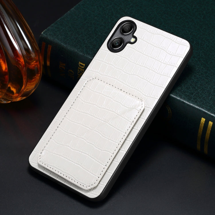For Samsung Galaxy A24 4G Denior Imitation Crocodile Leather Back Phone Case with Holder(White) - Galaxy Phone Cases by Denior | Online Shopping UK | buy2fix
