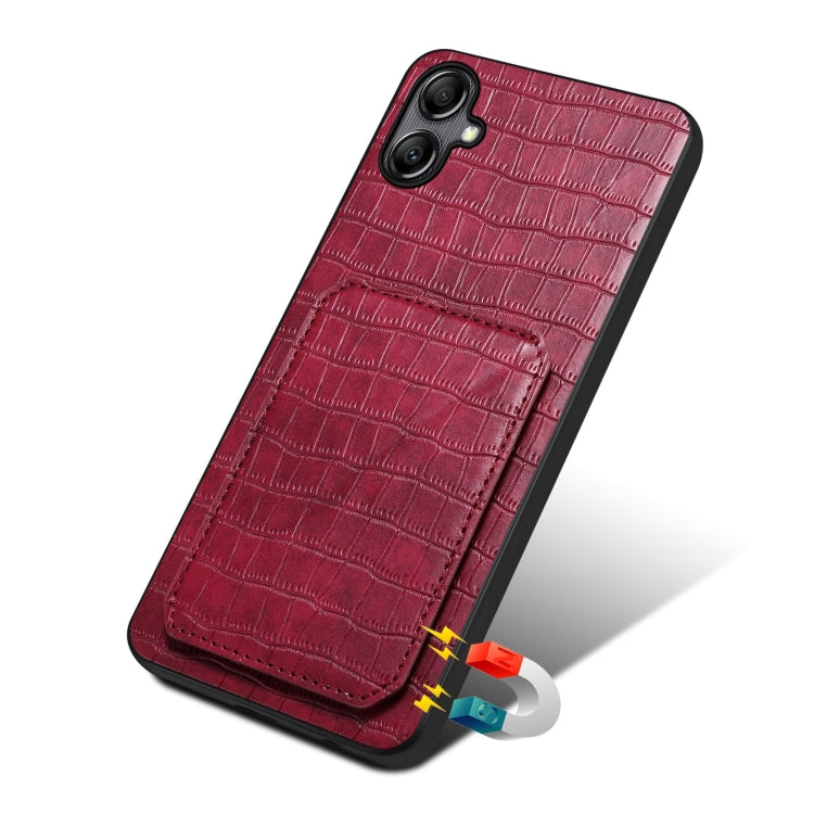 For Samsung Galaxy S21 FE 5G Denior Imitation Crocodile Leather Back Phone Case with Holder(Rose Red) - Galaxy Phone Cases by Denior | Online Shopping UK | buy2fix
