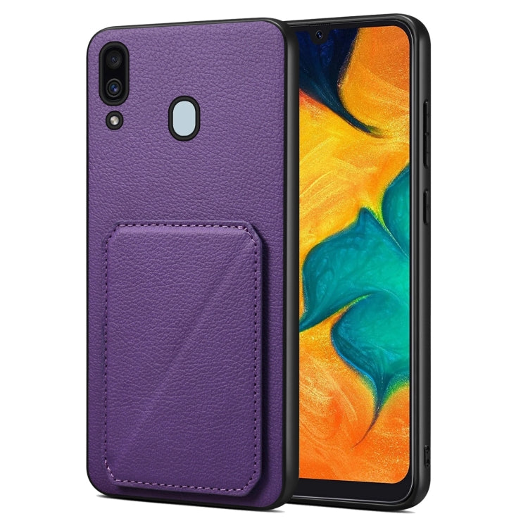 For Samsung Galaxy A20 / A30 Denior Imitation Calf Leather Back Phone Case with Holder(Purple) - Galaxy Phone Cases by Denior | Online Shopping UK | buy2fix