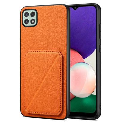 For Samsung Galaxy A22 5G Denior Imitation Calf Leather Back Phone Case with Holder(Orange) - Galaxy Phone Cases by Denior | Online Shopping UK | buy2fix