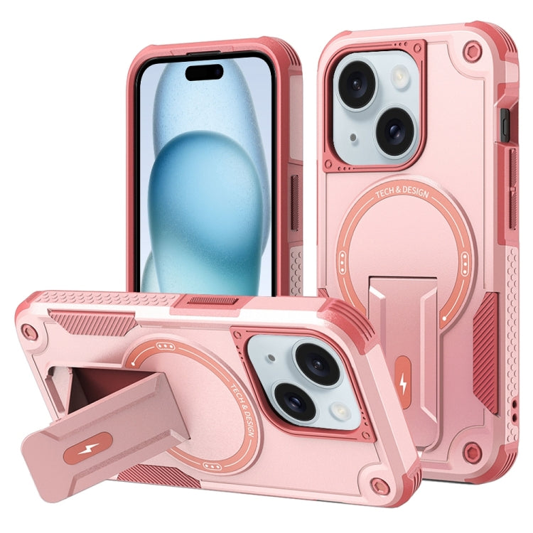 For iPhone 15 MagSafe Holder Armor PC Hybrid TPU Phone Case(Pink) - iPhone 15 Cases by buy2fix | Online Shopping UK | buy2fix