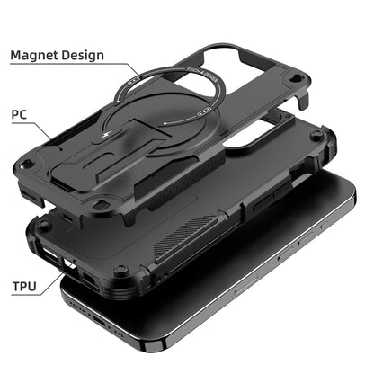 For iPhone 14 Pro Max MagSafe Holder Armor PC Hybrid TPU Phone Case(Black) - iPhone 14 Pro Max Cases by buy2fix | Online Shopping UK | buy2fix
