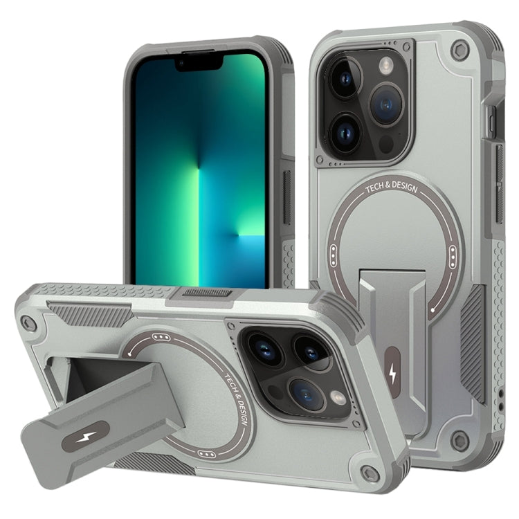 For iPhone 13 Pro Max MagSafe Holder Armor PC Hybrid TPU Phone Case(Grey) - iPhone 13 Pro Max Cases by buy2fix | Online Shopping UK | buy2fix