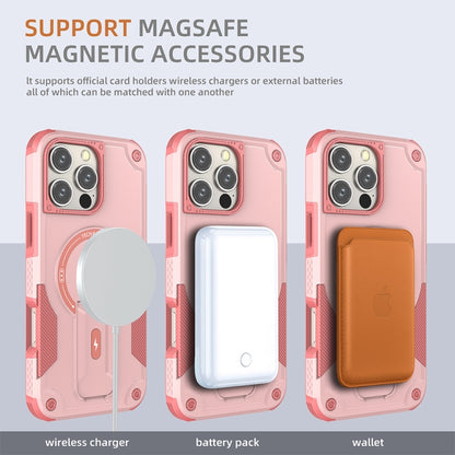 For iPhone 16 Pro Max Armor Magsafe Holder PC Hybrid TPU Phone Case(Pink) - iPhone 16 Pro Max Cases by buy2fix | Online Shopping UK | buy2fix