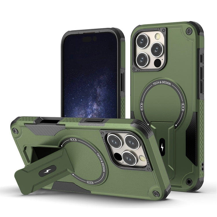 For iPhone 16 Pro Max Armor Magsafe Holder PC Hybrid TPU Phone Case(Army Green) - iPhone 16 Pro Max Cases by buy2fix | Online Shopping UK | buy2fix