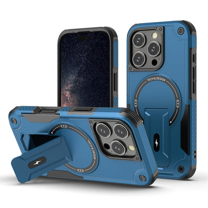 For iPhone 16 Pro Armor Magsafe Holder PC Hybrid TPU Phone Case(Dark Blue) - iPhone 16 Pro Cases by buy2fix | Online Shopping UK | buy2fix