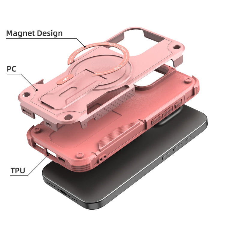 For iPhone 16 Pro Armor Magsafe Holder PC Hybrid TPU Phone Case(Pink) - iPhone 16 Pro Cases by buy2fix | Online Shopping UK | buy2fix