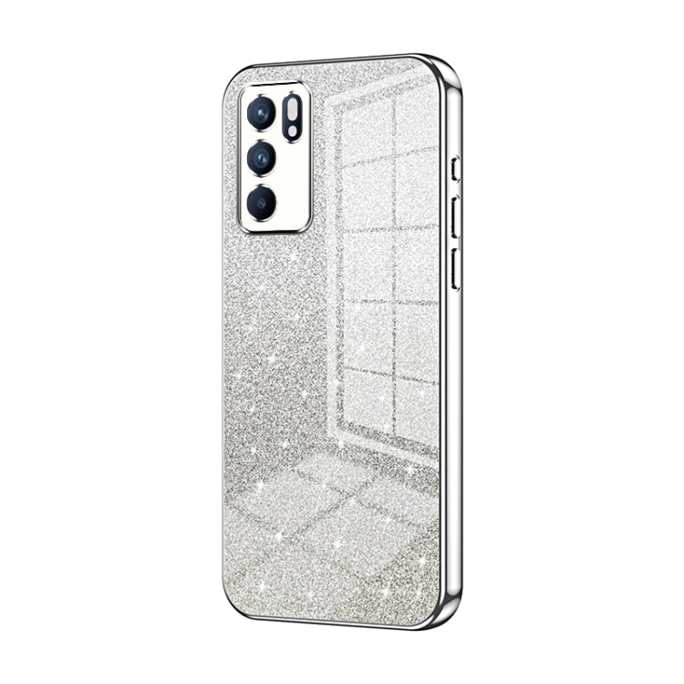 For OPPO Reno6 Indian / Malay Gradient Glitter Powder Electroplated Phone Case(Silver) - OPPO Cases by buy2fix | Online Shopping UK | buy2fix