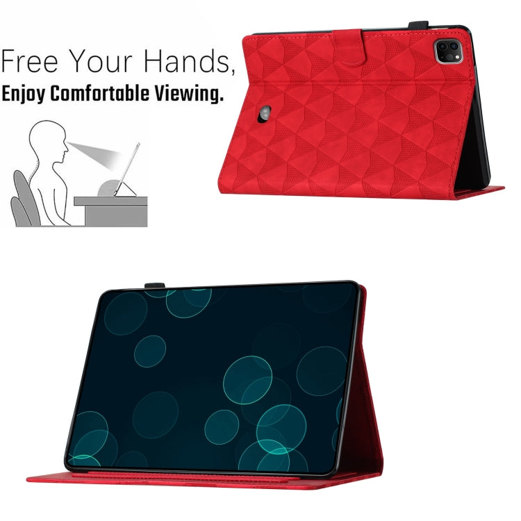 For iPad Pro 11 2024 Diamond Texture Embossed Leather Smart Tablet Case(Red) - iPad Pro 11 2024 Cases by buy2fix | Online Shopping UK | buy2fix