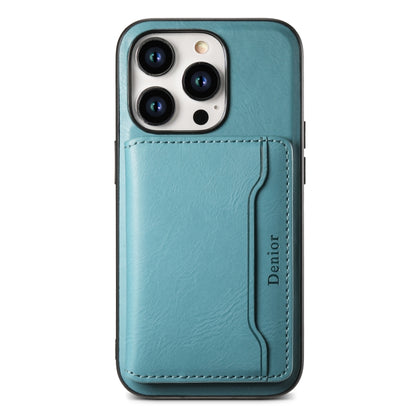 For iPhone 14 Denior Cowhide Texture Leather MagSafe Detachable Wallet Phone Case(Blue) - iPhone 14 Cases by Denior | Online Shopping UK | buy2fix