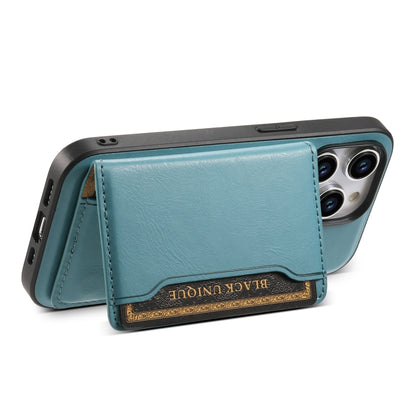 For iPhone 14 Denior Cowhide Texture Leather MagSafe Detachable Wallet Phone Case(Blue) - iPhone 14 Cases by Denior | Online Shopping UK | buy2fix