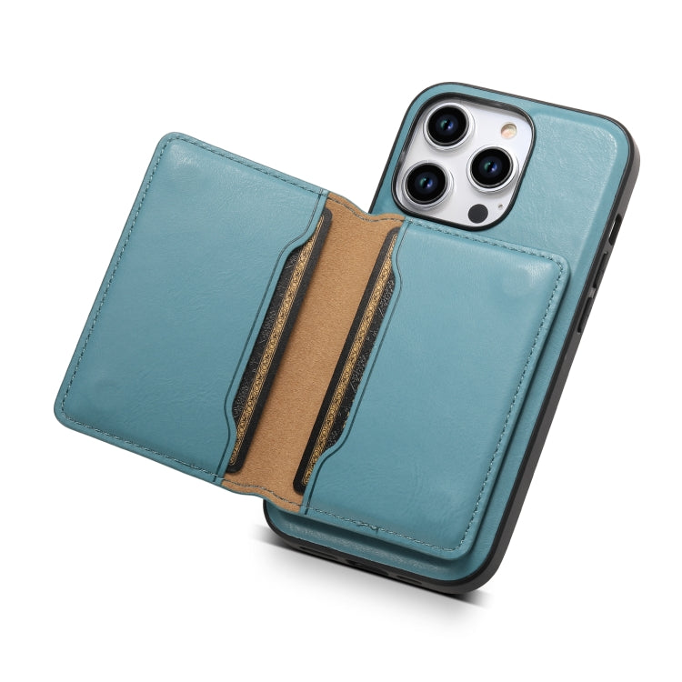 For iPhone 14 Denior Cowhide Texture Leather MagSafe Detachable Wallet Phone Case(Blue) - iPhone 14 Cases by Denior | Online Shopping UK | buy2fix