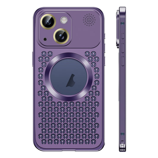 For iPhone 15 Plus Spring Buckle MagSafe Magnetic Metal Aromatherapy Phone Case(Purple) - iPhone 15 Plus Cases by buy2fix | Online Shopping UK | buy2fix