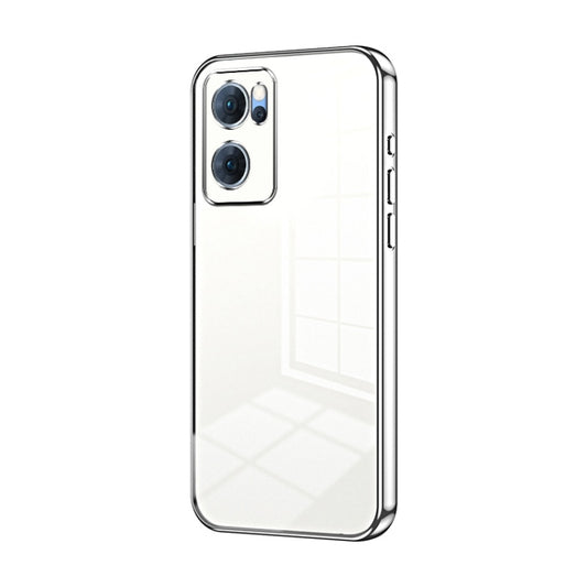 For OPPO Reno7 5G Transparent Plating Fine Hole Phone Case(Silver) - OPPO Cases by buy2fix | Online Shopping UK | buy2fix