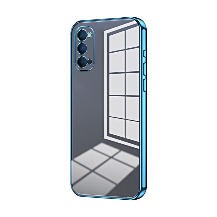 For OPPO Reno4 Transparent Plating Fine Hole Phone Case(Blue) - OPPO Cases by buy2fix | Online Shopping UK | buy2fix