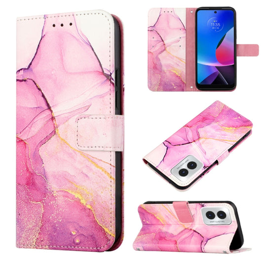 For Motorola Moto G Play 4G 2024 PT003 Marble Pattern Flip Leather Phone Case(Pink Purple Gold) - Motorola Cases by buy2fix | Online Shopping UK | buy2fix