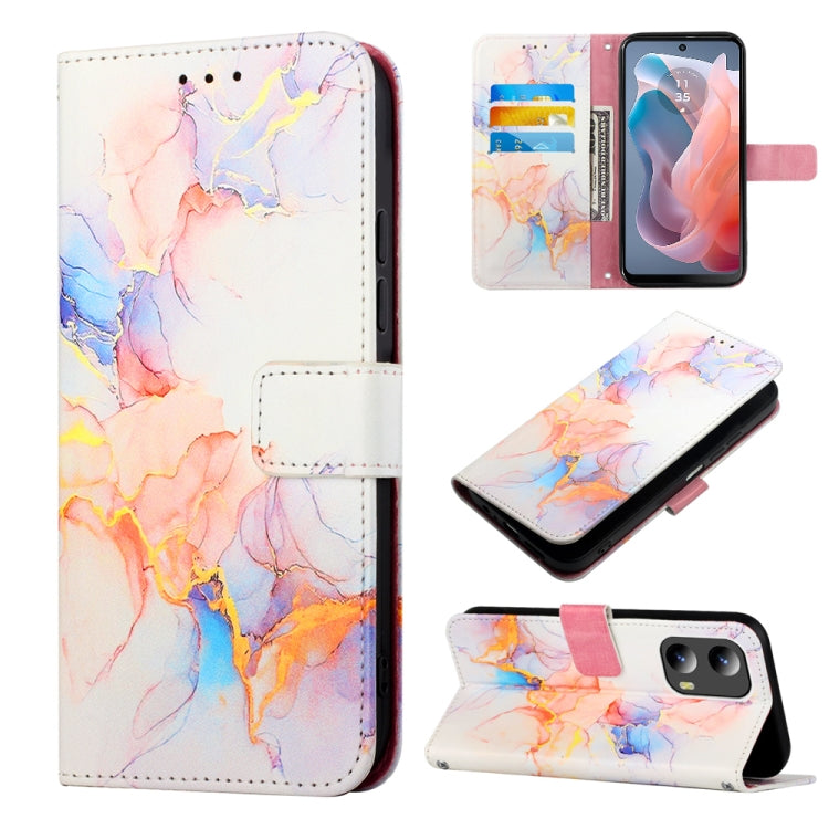 For Motorola Moto G Play 5G 2024 PT003 Marble Pattern Flip Leather Phone Case(Galaxy Marble White) - Motorola Cases by buy2fix | Online Shopping UK | buy2fix