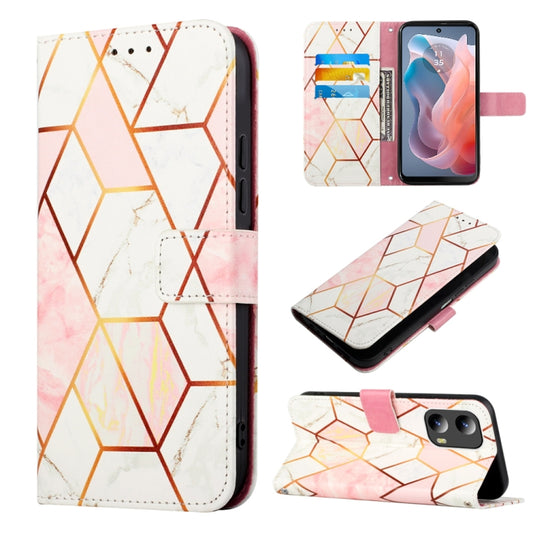 For Motorola Moto G Play 5G 2024 PT003 Marble Pattern Flip Leather Phone Case(Pink White) - Motorola Cases by buy2fix | Online Shopping UK | buy2fix