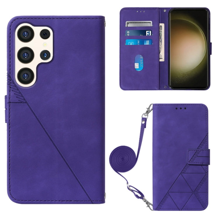For Samsung Galaxy S24 Ultra 5G Crossbody 3D Embossed Flip Leather Phone Case(Purple) - Galaxy S24 Ultra 5G Cases by buy2fix | Online Shopping UK | buy2fix