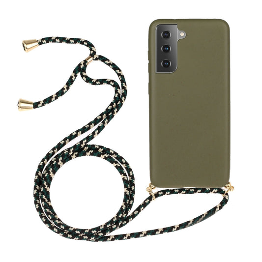 For Samsung Galaxy S24+ 5G Wheat Straw Material + TPU Phone Case with Lanyard(Army Green) - Galaxy S24+ 5G Cases by buy2fix | Online Shopping UK | buy2fix