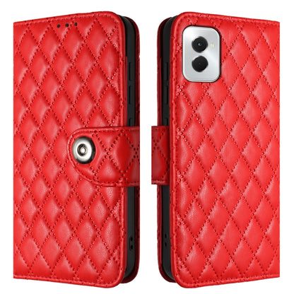 For Motorola Moto G Power 5G 2024 Rhombic Texture Flip Leather Phone Case with Lanyard(Red) - Motorola Cases by buy2fix | Online Shopping UK | buy2fix