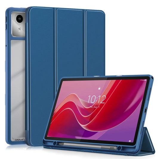 For Lenovo Tab M11 / Xiaoxin Pad 2024 Acrylic 3-Fold Solid Color Smart Leather Tablet Case(Dark Blue) - Lenovo by buy2fix | Online Shopping UK | buy2fix