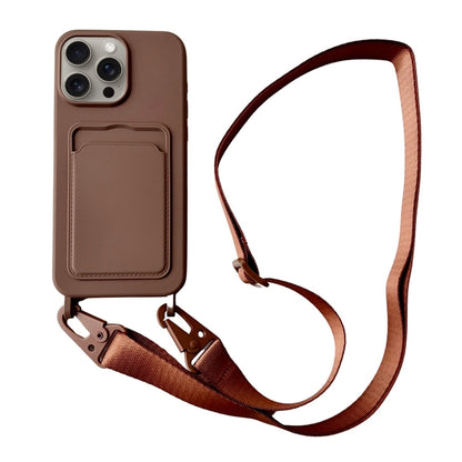 For iPhone 16 Pro Max Card Slot Liquid Silicone Phone Case with Lanyard(Coffee) - iPhone 16 Pro Max Cases by buy2fix | Online Shopping UK | buy2fix