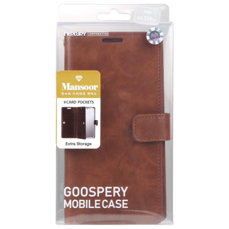 For Samsung Galaxy S24 Ultra 5G GOOSPERY MANSOOR DIARY 9 Card Slots Leather Phone Case(Brown) - Galaxy S24 Ultra 5G Cases by GOOSPERY | Online Shopping UK | buy2fix