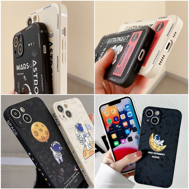 For iPhone 16 Plus Astronaut Pattern Silicone Straight Edge Phone Case(Lovely Astronaut-Black) - iPhone 16 Plus Cases by buy2fix | Online Shopping UK | buy2fix