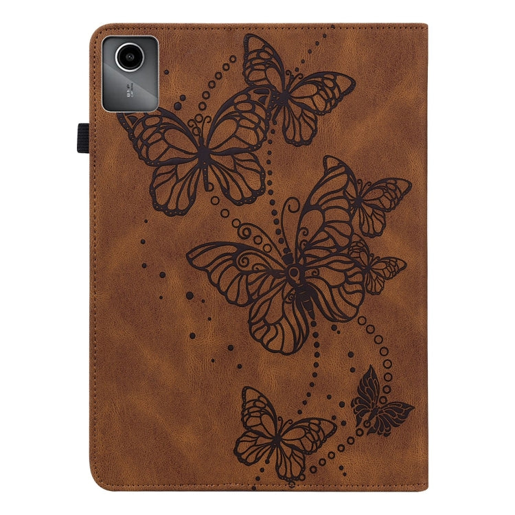 For Lenovo Tab M11 / Xiaoxin Pad 11 2024 Embossed Butterfly Pattern Leather Tablet Case(Brown) - Lenovo by buy2fix | Online Shopping UK | buy2fix