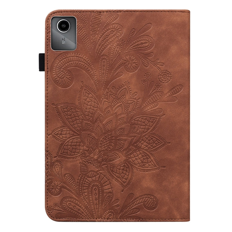For Lenovo Tab M11 / Xiaoxin Pad 11 2024 Lace Flower Embossing Pattern Leather Tablet Case(Brown) - Lenovo by buy2fix | Online Shopping UK | buy2fix