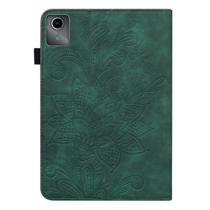 For Lenovo Tab M11 / Xiaoxin Pad 11 2024 Lace Flower Embossing Pattern Leather Tablet Case(Green) - Lenovo by buy2fix | Online Shopping UK | buy2fix