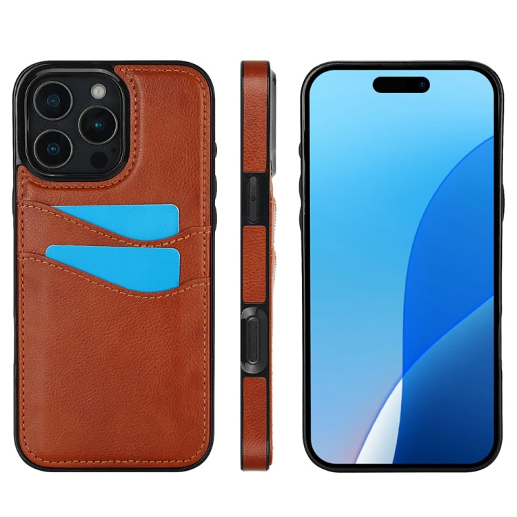 For iPhone 16 Pro Max Litchi Leather Skin Card Slots Phone Case(Brown) - iPhone 16 Pro Max Cases by buy2fix | Online Shopping UK | buy2fix