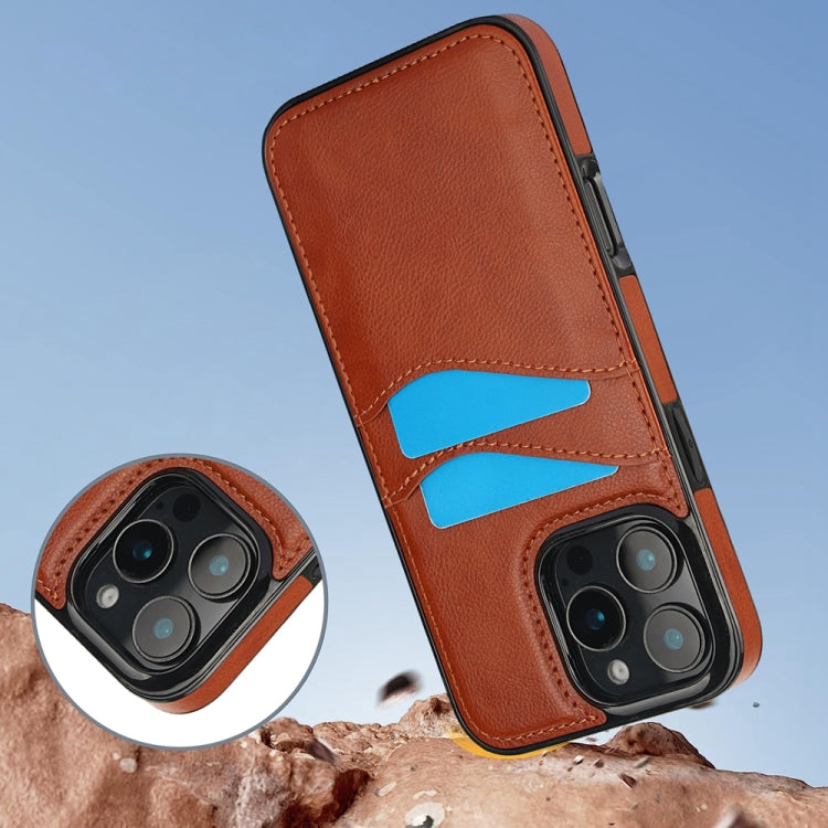 For iPhone 16 Pro Max Litchi Leather Skin Card Slots Phone Case(Brown) - iPhone 16 Pro Max Cases by buy2fix | Online Shopping UK | buy2fix