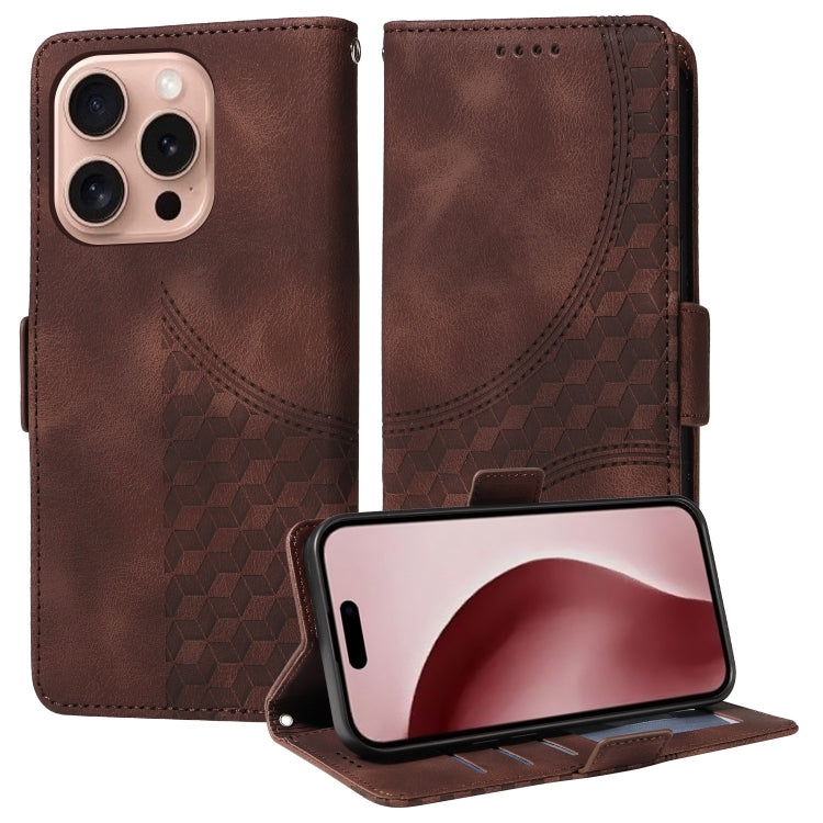 For iPhone 16 Pro Embossed Rhombus Starry Leather Phone Case(Brown) - iPhone 16 Pro Cases by buy2fix | Online Shopping UK | buy2fix