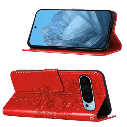 For Google Pixel 9 Embossed Butterfly Leather Phone Case(Red) - Google Cases by buy2fix | Online Shopping UK | buy2fix