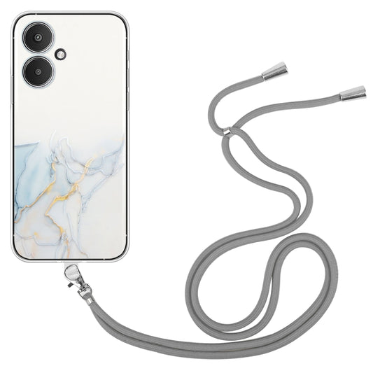 For Xiaomi Redmi 13C 5G / Poco M6 / Redmi 13R Hollow Marble Pattern TPU Phone Case with Neck Strap Rope(Grey) - 13R Cases by buy2fix | Online Shopping UK | buy2fix