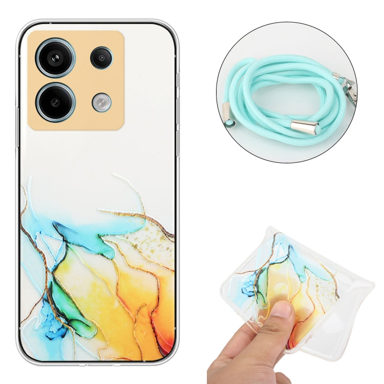 For Xiaomi Poco X6 5G Hollow Marble Pattern TPU Phone Case with Neck Strap Rope(Yellow) - Xiaomi Cases by buy2fix | Online Shopping UK | buy2fix