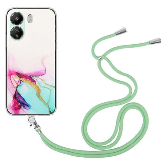 For Xiaomi Redmi 13C 4G / Poco C65 Hollow Marble Pattern TPU Phone Case with Neck Strap Rope(Green) - 13C Cases by buy2fix | Online Shopping UK | buy2fix
