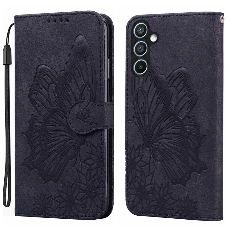 For Samsung Galaxy A55 5G Retro Skin Feel Butterflies Embossing Horizontal Flip Leather Phone Case(Black) - Galaxy Phone Cases by buy2fix | Online Shopping UK | buy2fix