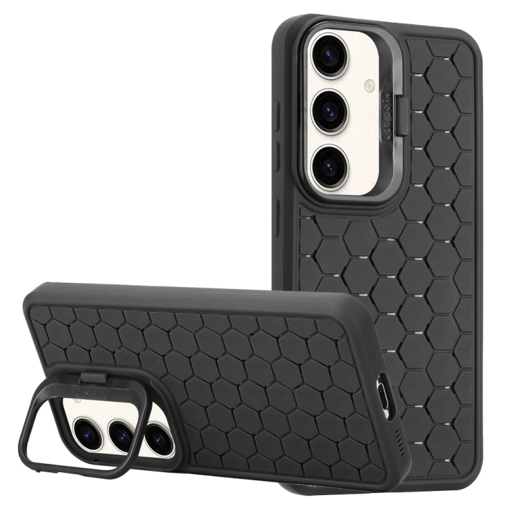For Samsung Galaxy S24 5G Honeycomb Radiating Lens Holder Magsafe Phone Case(Black) - Galaxy S24 5G Cases by buy2fix | Online Shopping UK | buy2fix