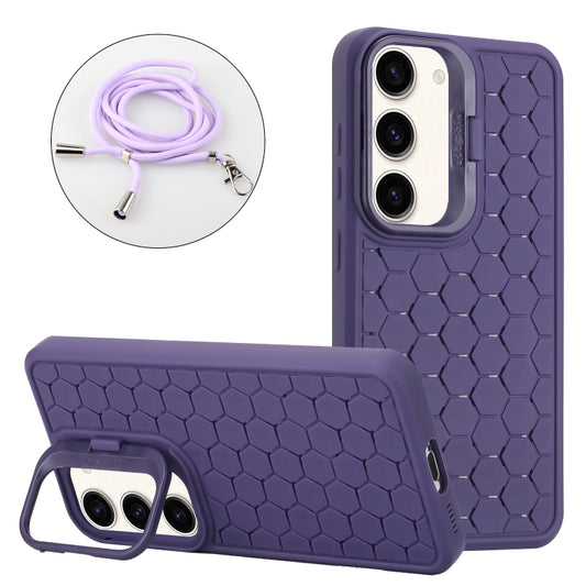 For Samsung Galaxy S23+ 5G Honeycomb Radiating Lens Holder Magsafe Phone Case with Lanyard(Purple) - Galaxy S23+ 5G Cases by buy2fix | Online Shopping UK | buy2fix